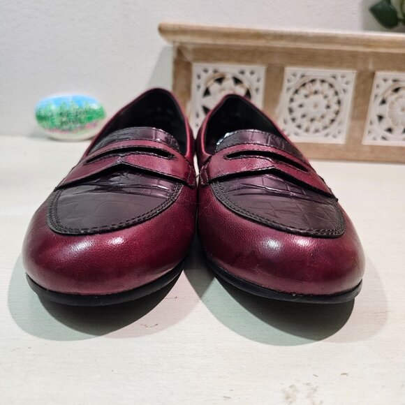 MUNRO Womens Sz 9.5M Burgundy Leather Crocodile Penny Loafer Shoes Preppy Work - Picture 2 of 12